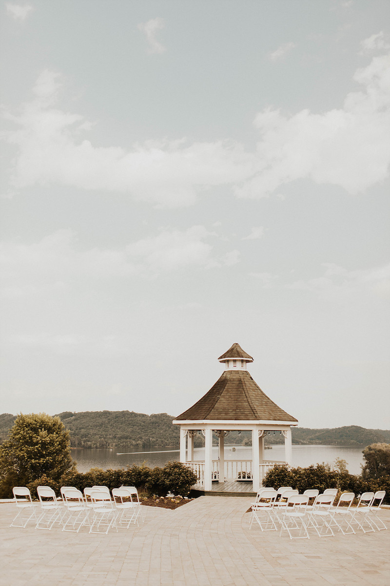 Courtyard gazebo setup for wedding ceremony